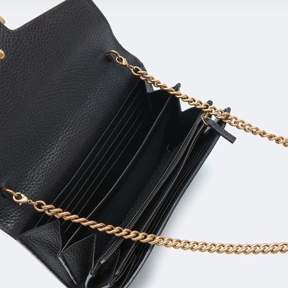 GUCCI BLACK GRAINED LEATHER GG MARMONT SMALL CHAIN BAG - Picture 6 of 10